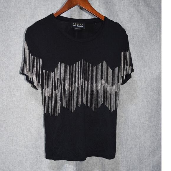 The Kooples Tops - The Kooples Sport Black Short Sleeve Tee with Silver Chain Fringe Size S